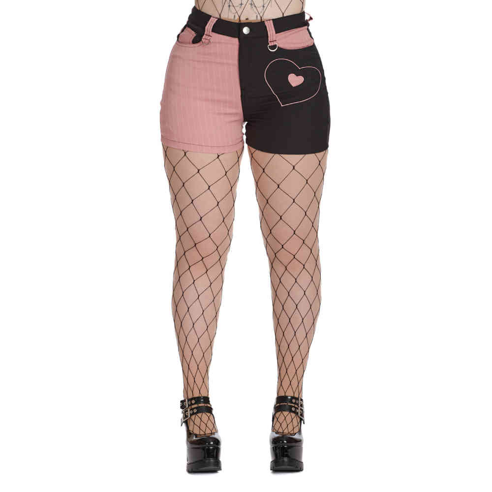 Banned - Soft Pout Half & Half Kurze Hose - Rosa/Schwarz